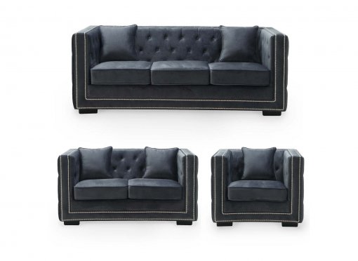 Ensemble canapé 3+2+1 places capitonné chesterfield design en velours gris CUBE