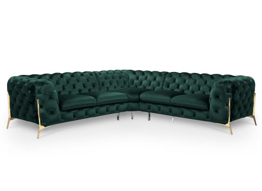 Canapé d'angle capitonné chesterfield velours vert CARMEN
