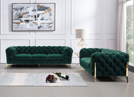 Ensemble canapé 3+2 places chesterfield velours vert CARMEN