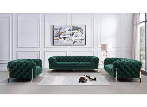 Ensemble canapé 3+2+1 places chesterfield velours vert CARMEN