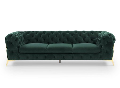 Canapé 3 places capitonné chesterfield velours vert CARMEN