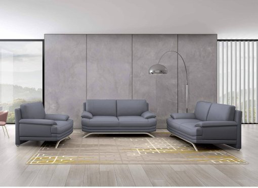 Ensemble salon en cuir gris 3+2+1 places ROMEO