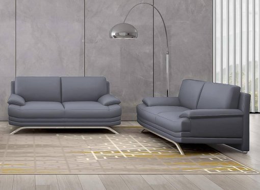 Ensemble salon en cuir gris 3+2 places ROMEO