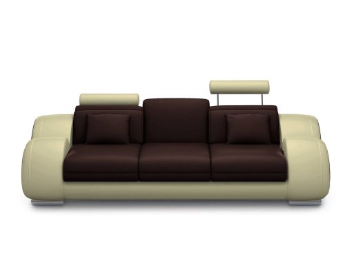 Canapé design 3 places cuir marron et beige + têtières relax OSLO