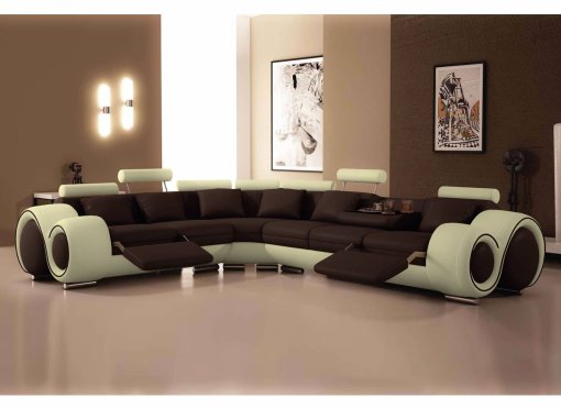 Canapé d'angle cuir marron et beige + appuies têtes relax OSLO - Angle Gauche