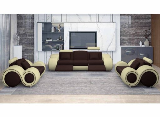 Ensemble canapé relax 3+1+1 places marron et beige OSLO