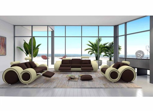 Ensemble cuir relax OSLO 3+2+1 places marron et beige