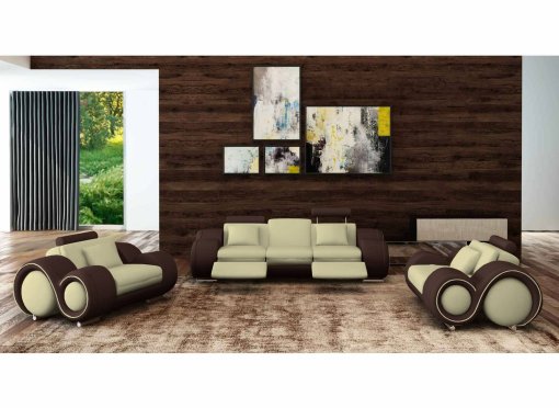 Ensemble canapé relax 3+1+1 places beige et marron design OSLO