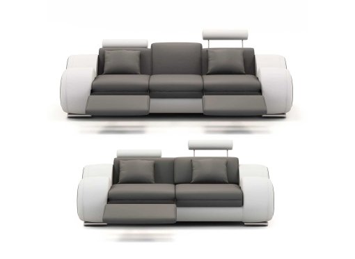 Ensemble cuir relax OSLO 3+2 places gris et  blanc