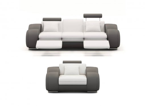 Ensemble cuir relax OSLO 3+1 places blanc et gris