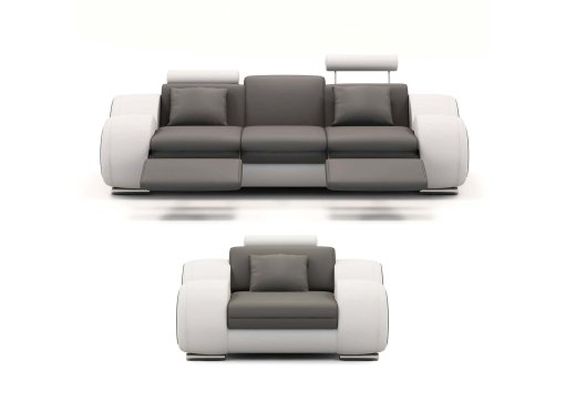 Ensemble cuir relax OSLO 3+1 places gris et blanc