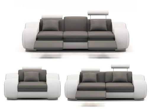 Ensemble cuir relax OSLO 3+2+1 places gris et blanc
