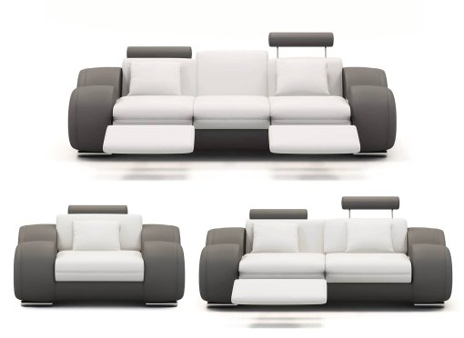Ensemble cuir relax OSLO 3+2+1 places blanc et gris