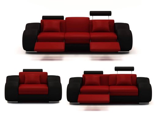 Ensemble cuir relax OSLO 3+2+1 places rouge et noir