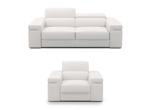 Ensemble canapé 3+1 places en cuir blanc THOMAS