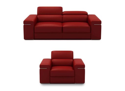 Ensemble canapé 3+1 places en cuir rouge THOMAS