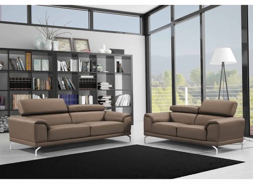 Ensemble canapé 3+2 places design marron BRITTA