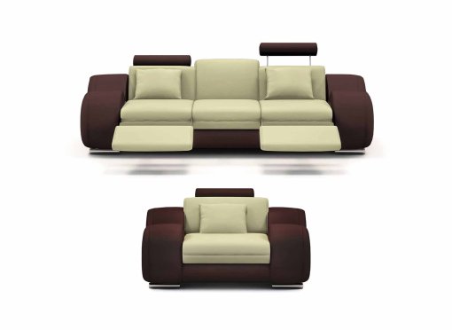 Ensemble cuir relax OSLO 3+1 places beige et marron