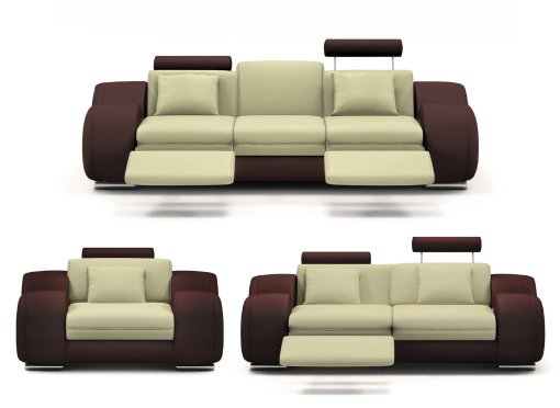 Ensemble cuir relax OSLO 3+2+1 places beige et marron