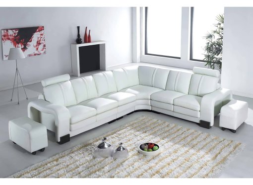 Canapé d'angle réversible en cuir blanc avec appuie tête relax HAVANE