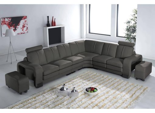 Canapé d'angle réversible en cuir gris avec appuie tête relax HAVANE
