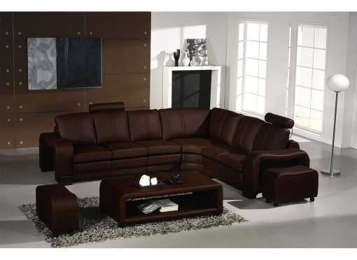 Canapé d'angle réversible en cuir marron avec appuie tête relax HAVANE