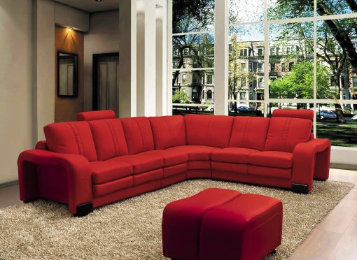 Canapé d'angle réversible en cuir rouge avec appuie tête relax HAVANE