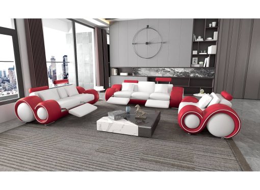 Ensemble canapé relax design cuir blanc et rouge OSLO