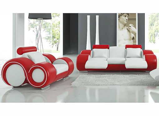 Ensemble cuir relax OSLO 3+1 places blanc et rouge