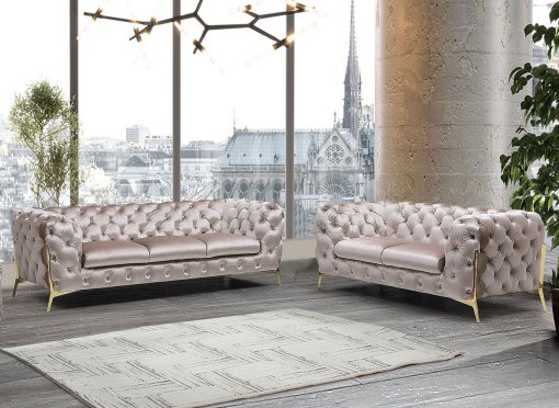Ensemble canapé 3+2 places chesterfield velours beige CARMEN