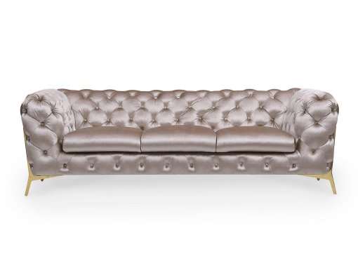 Canapé 3 places capitonné chesterfield velours beige CARMEN
