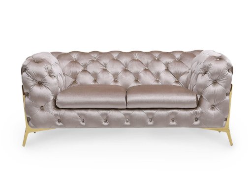 Canapé 2 places capitonné chesterfield velours brillant beige CARMEN