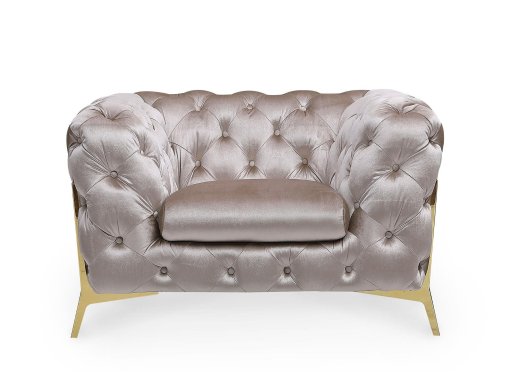 Fauteuil capitonné chesterfield velours beige CARMEN