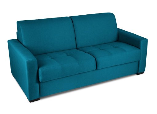 Canapé convertible 3 places LOUNA en tissu bleu pétrole ouverture express