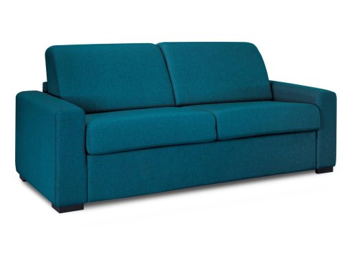 Canapé convertible 3 places LOUNA LUXE en tissu bleu pétrole ouverture express matelas 18 cm