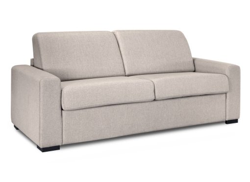 Canapé convertible 3 places LOUNA LUXE en tissu beige ouverture express matelas 18 cm