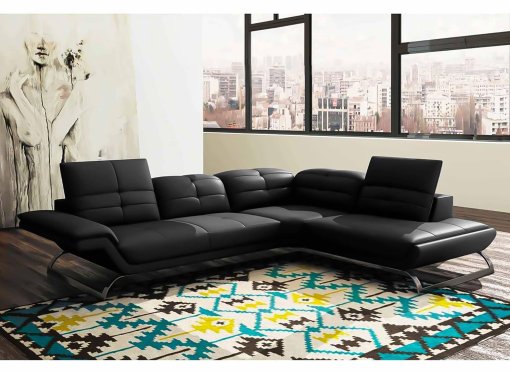Canapé d'angle design en cuir noir AURORE (ANGLE DROIT)