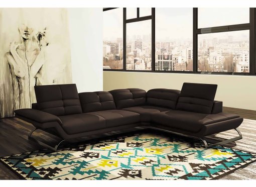 Canapé d'angle design en cuir marron AURORE - Angle Droit