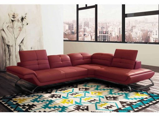 Canapé d'angle design en cuir rouge AURORE - Angle Droit