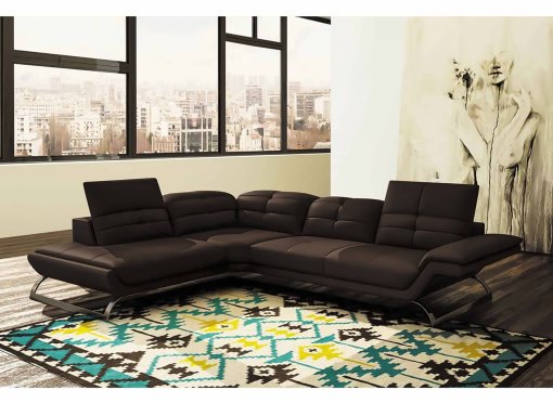 Canapé d'angle design en cuir marron AURORE - Angle Gauche