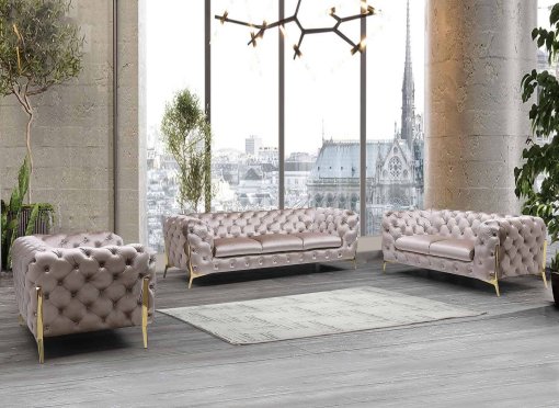 Ensemble canapé 3+2+1 places chesterfield velours beige CARMEN