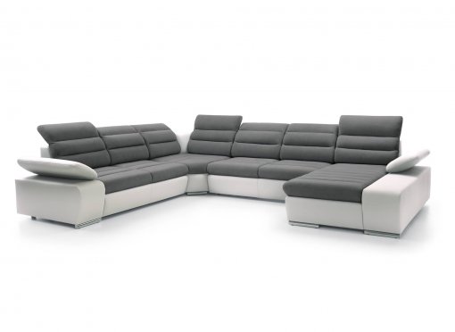 Canapé d’angle panoramique et convertible en tissu gris et simili blanc MAYWEN - Angle droit