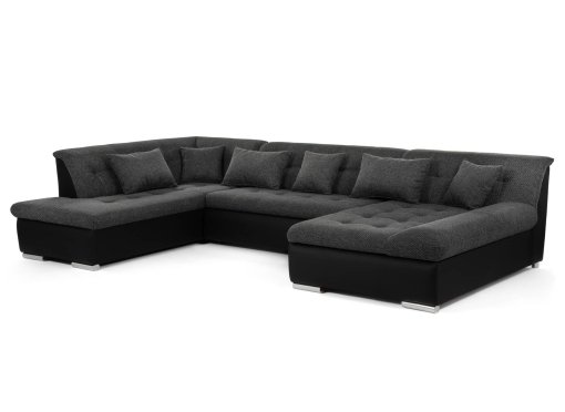 Canapé d'angle panoramique convertible en tissu anthracite et simili noir  ATEMA - Angle Droit