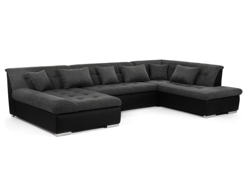 Canapé d'angle panoramique convertible en tissu anthracite et simili noir ATEMA - Angle Gauche