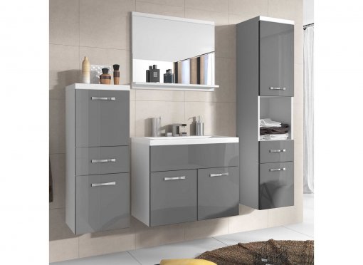 Ensemble meubles salle de bain suspendu - Blanc et gris SHELBY