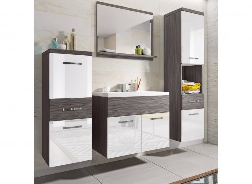 Ensemble meubles salle de bain suspendu - Gris foncé et blanc SHELBY