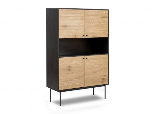 Buffet haut 4 portes 1 niche en bois et métal noir DARYL