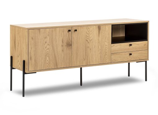 Buffet en enfilade 2 portes 2 tiroirs en bois clair et métal noir SOHANE
