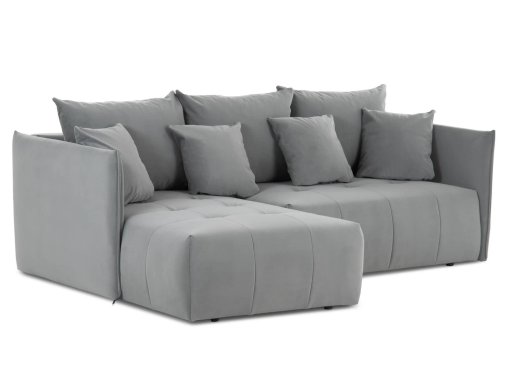 Canapé d'angle convertible et réversible avec coffre de rangement en velours gris NELCIA