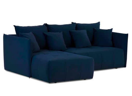Canapé d'angle convertible et réversible avec coffre de rangement en velours bleu NELCIA